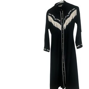 Elegant Black Long Sleeve Dress with Fringe